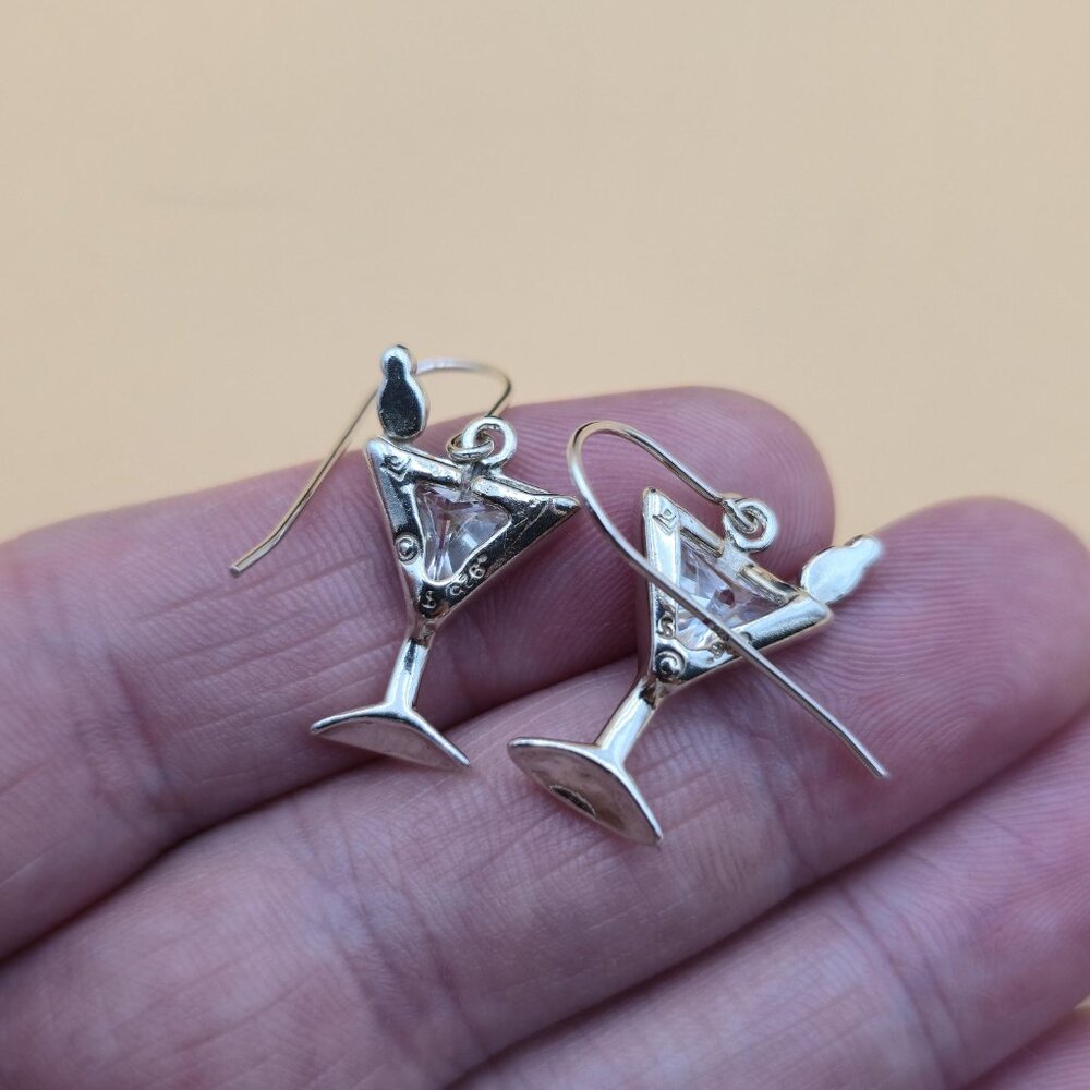 Sterling Silver Cubic Zirconia Cocktail Glass Dangle Earrings A5679 - Picture 4 of 6